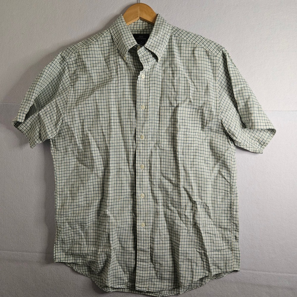 Brooks Brothers 346 Mens Medium Linen Short Sleeve Button Down Shirt Green Plaid